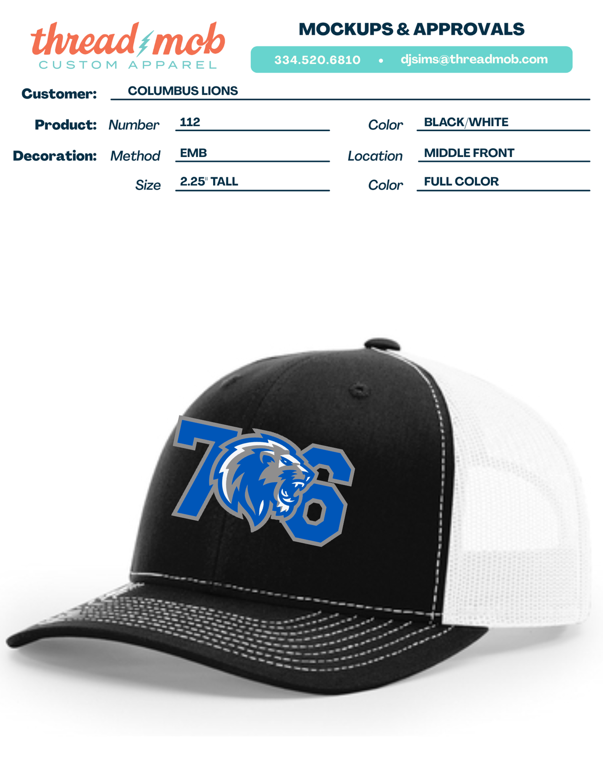 706 Hat - 112 Black/White