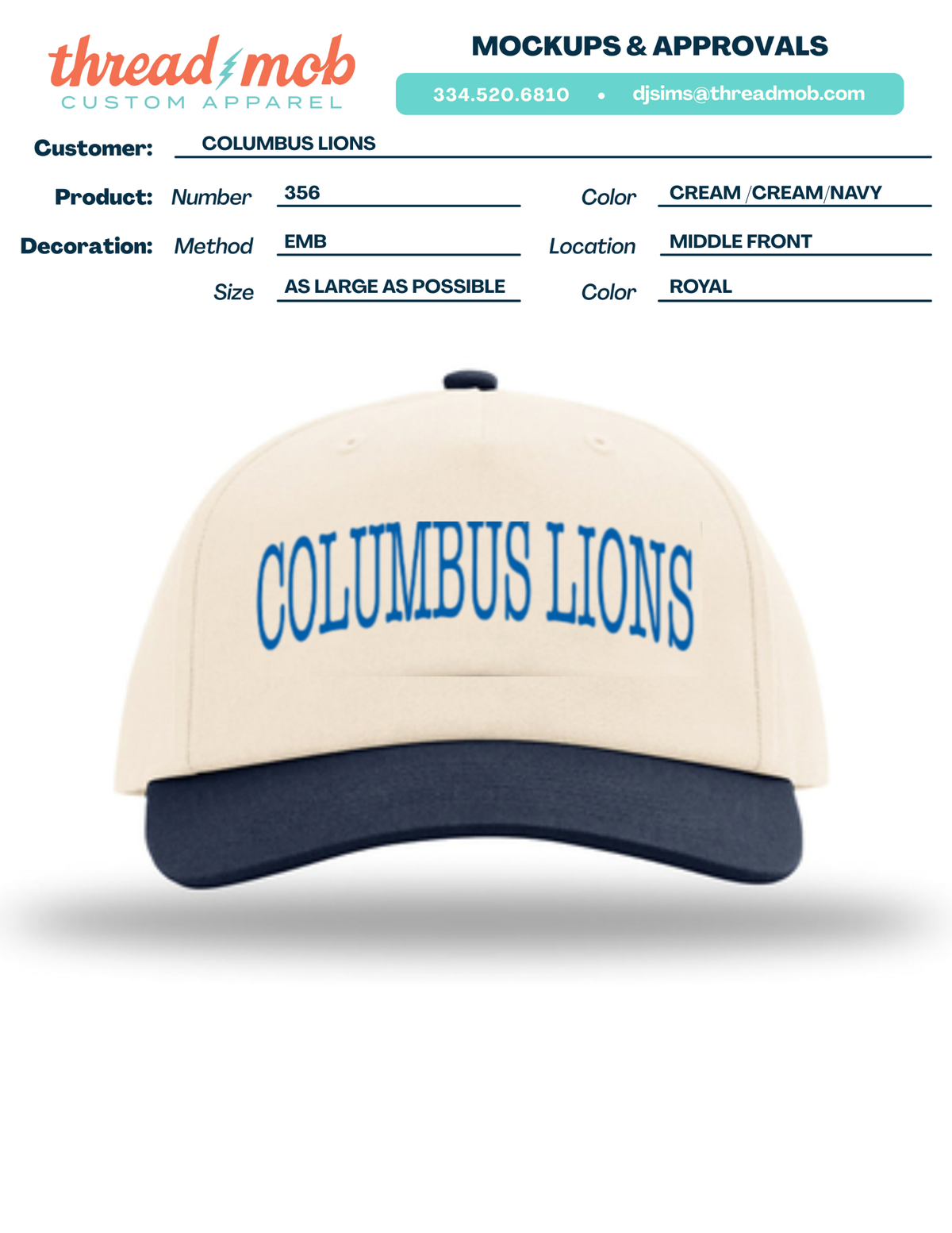Columbus Lions Hat - 356 - Cream/Navy