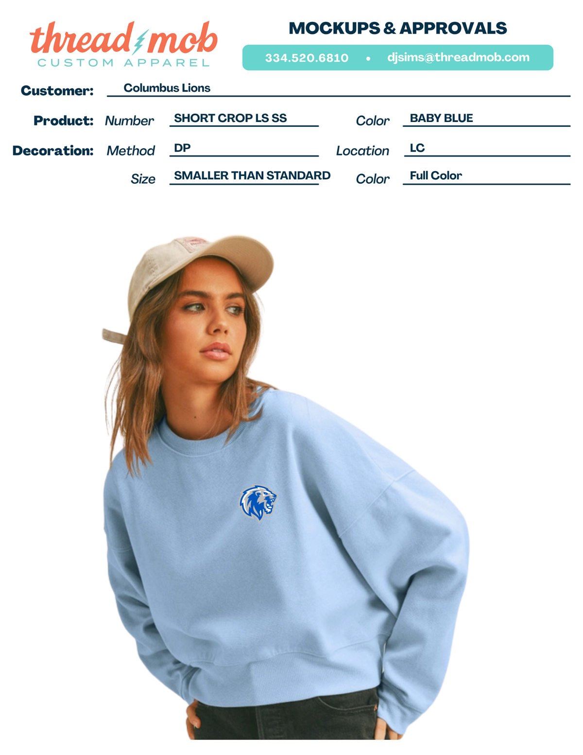 Lion Head - Ladies Cropped Sweatshirt - Blue