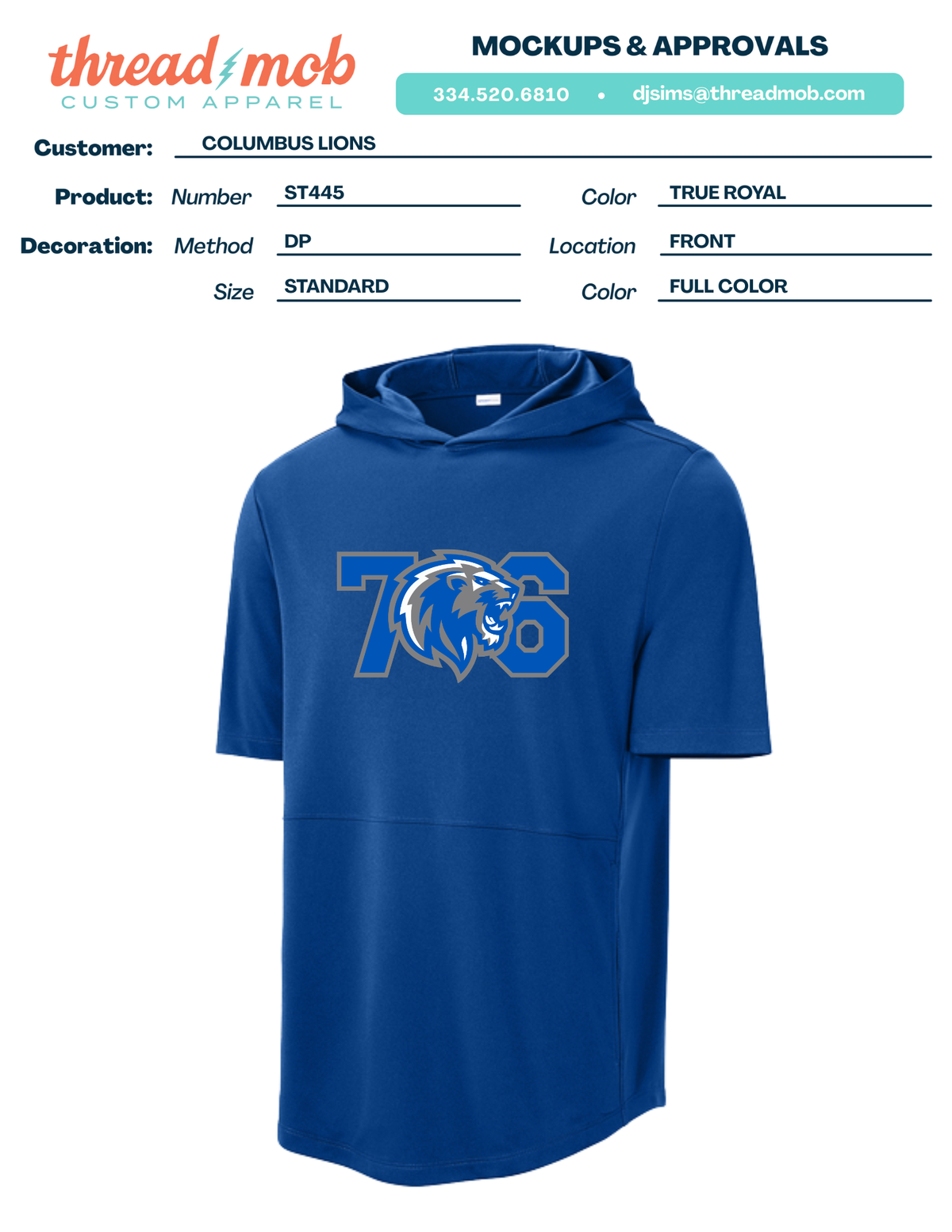706 - Short Sleeve Hoodie ST445 - True Royal